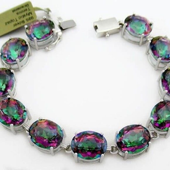 66.82 Cts Mystic Topaz Tennis Bracelet .925 Silver - NWT -22.3 Grams
